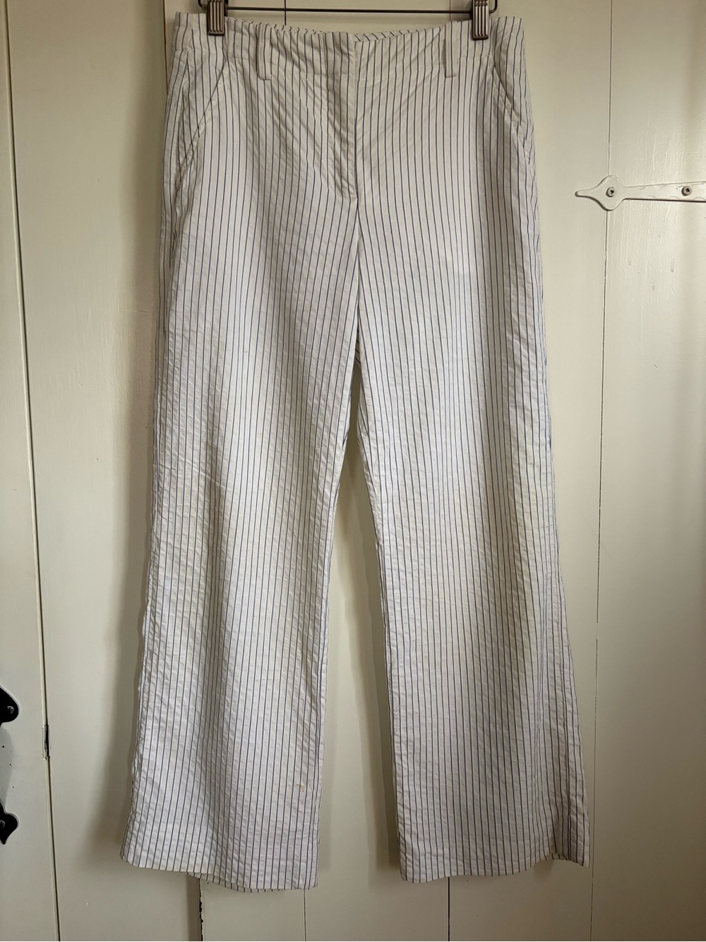 ANN MASHBURN White Pants  with Navy Pinstripes